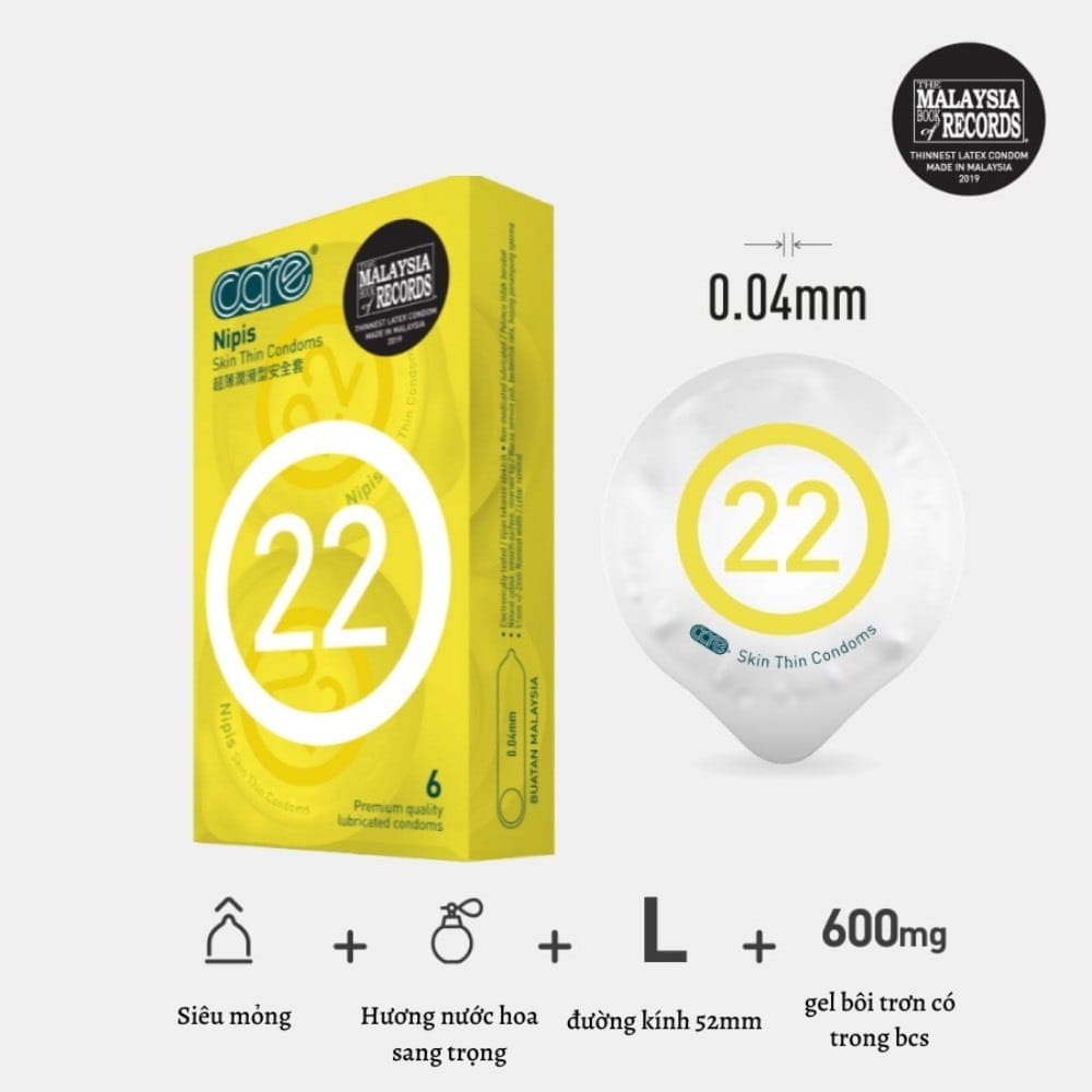Bao cao su siêu mỏng CARE 22 Nipis mỏng trơn truyền nhiệt tốt, nhiều gel bôi trơn-2