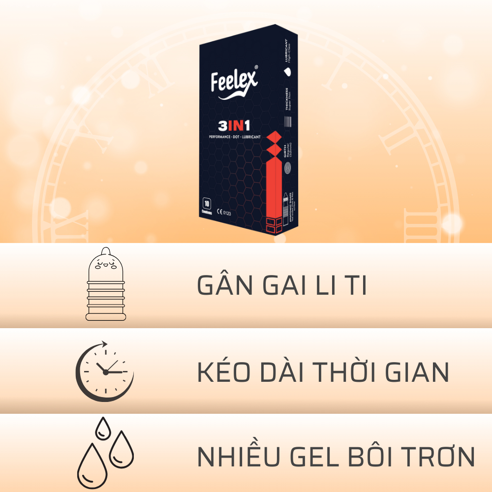 Bao cao su Feelex gân gai, nhiều gel, nhiều mùi hương - Hộp 10