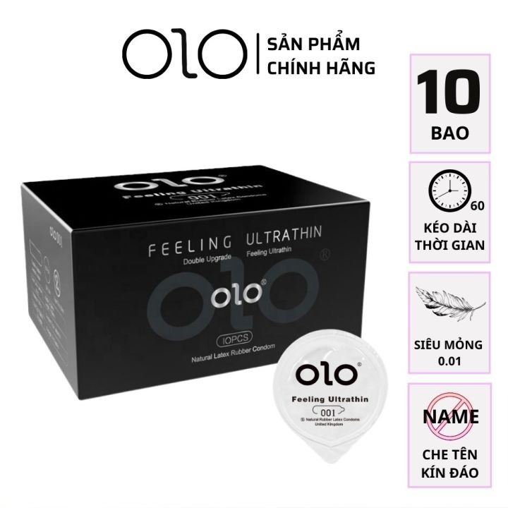 Bao cao su OLO 001 Feeling Ultrathin-Siêu mỏng-Nhiều gel-Kéo dài thời gian-Hộp 10-1