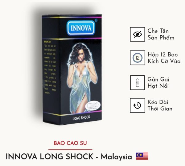 Bao cao su kéo dài thời gian INNOVA Long Shock Feel 4 In 1, hộp 12,gân gai đen-1