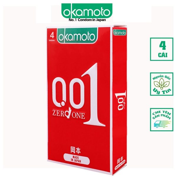 Bao Cao su Okamoto 0.01 PU Siêu mỏng Truyền Nhiệt Nhanh Hộp 4 Cái-1