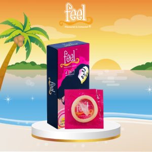 Bao cao su Feel 4in1 12 bao Flavoured & Coloured - Gân, gai và kéo dài thời gian quan hệ