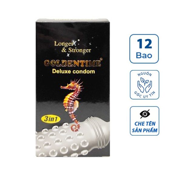 Bao cao su GOLDENTIME 3in1, bcs siêu mỏng nhiều gel có gân gai nút thắt giúp kéo dài quan hệ-1