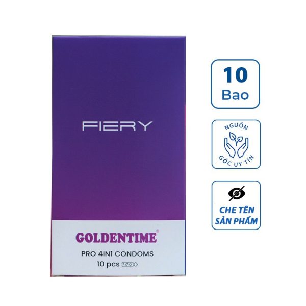 Bao cao su GOLDENTIME Fiery 4in1 hương vani, bcs siêu mỏng gân gai kéo dài thời gian quan hệ-1