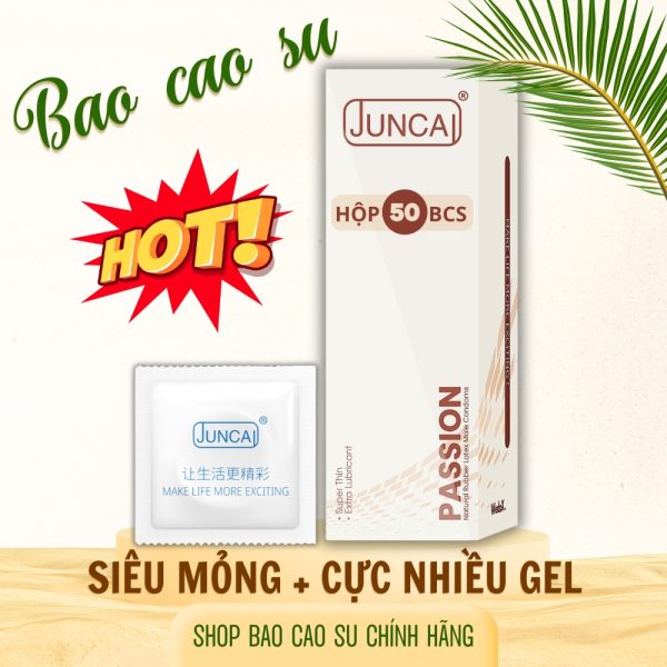 Bao cao su Siêu mỏng JUNCAI Passion 001 HA Ultra Thin nhiều gel 2000mg gốc nước an toàn size 52mm-Hộp 50c-2