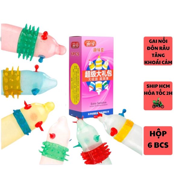 Bao cao su gân gai lớn Extra Sensitive kéo dài thời quan quan hệ Hộp 6 cái bcs 6 kiểu-2