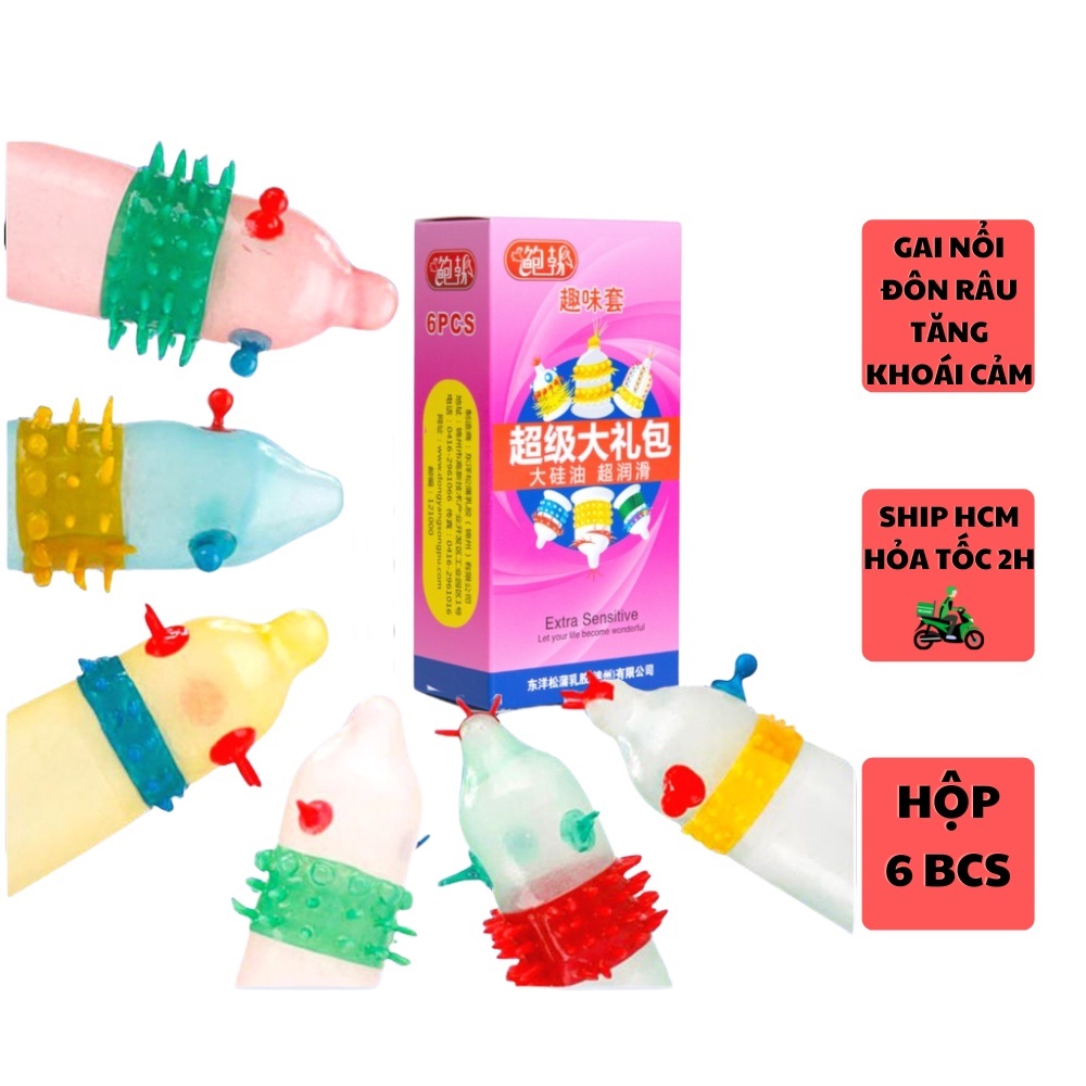Bao cao su gân gai lớn Extra Sensitive kéo dài thời quan quan hệ Hộp 6 cái bcs 6 kiểu-2