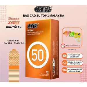 Bao Cao Su Gai Và Gân CARE 50 nhiều gel bôi trơn, mỏng nhiều gel, hương dứa rừng-Hộp 12
