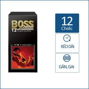 Bao cao su kéo dài thời gian quan hệ có gân và gai Boss 4 in 1-Hộp 12c