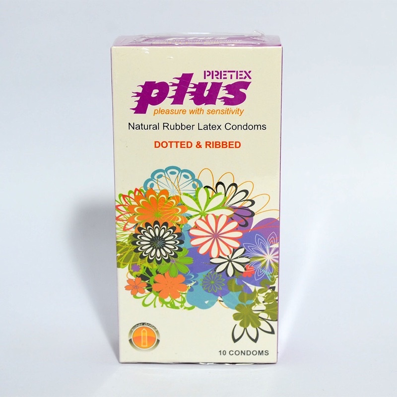 Bao cao su siêu mỏng có gân, gai Pretex plus-Hộp 10c
