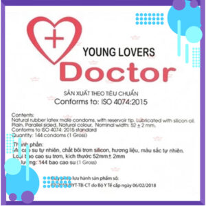 Bao cao su siêu mỏng YOUNG LOVERS DOCTOR, bcs kéo dài thời gian,nhiều gel dùng cho gia đình, khách sạn, hộp 144