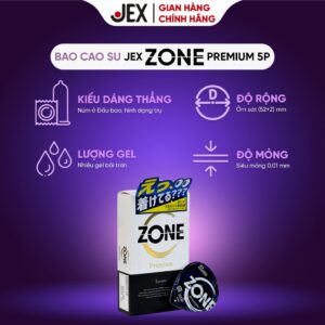 Bao cao su Jex Zone Premium Nhật Bản Siêu Mỏng 0.01mm Gel Tàng Hình Size 52
