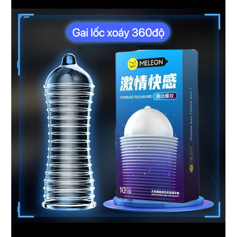 Bao Cao Su MELEON Gân Gai Lốc Xoáy 360độ Kích Thích Nhiều Hướng, Siêu Nhiều Gel Trơn-1