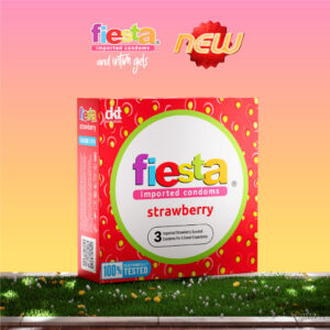 Bao Cao Su Fiesta Strawberry 53mm Hương Dâu – Gân Nổi, Màu Đỏ Quyến Rũ, Hộp 3