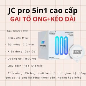 Bao Cao Su Gai JUNCAI Pro 5in1 – Gân Tổ Ong, Gai Lớn, Siêu Mỏng 001, Kéo Dài Thời Gian