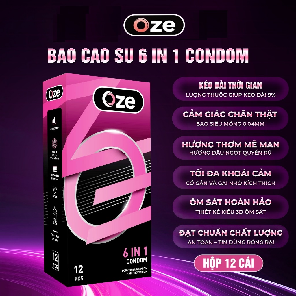Bao Cao Su Oze 6 in 1 Chính Hãng – 6 Tính Năng – Hộp 12 Cái (5)