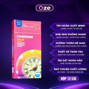 Bao Cao Su Recare Delay – Kéo Dài Thời Gian – Size 52mm – Hộp 12 Chiếc Chính Hãng