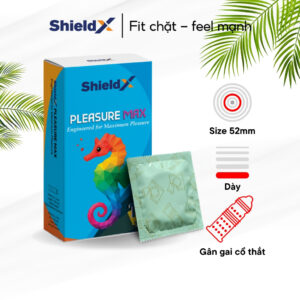 Bao Cao Su ShieldX Pleasure Max – Gân Gai, Cổ Thắt, Hộp 12 Cái, Kích Thích Mạnh