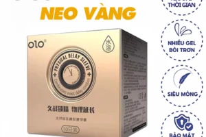 Bao cao su OLO NEO Vàng , bcs 0.01mm có gai cổ thắt siêu mỏng kéo dài thời gian quan hệ. Hộp 10 bao