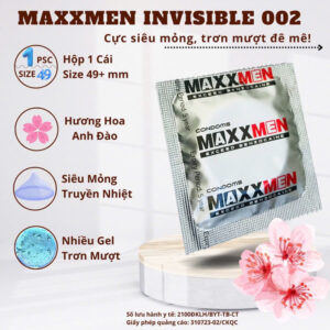 Bao Cao Su Gay MAXXMEN 5in1 Invisible Siêu Mỏng 0.02mm, Hương Đào, Nhiều Gel, Size Nhỏ 49mm