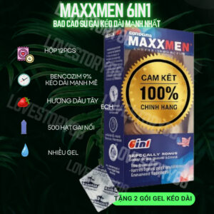 Bao cao su Maxxmen Lovekiss 6‑in‑1 gân gai kéo dài thời gian-Hộp 12