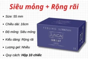 Bao cao su Siêu mỏng JUNCAI 001 Great Hương dâu tây Kéo dài thời gian mát lạnh Hộp 10 bao size 55mm