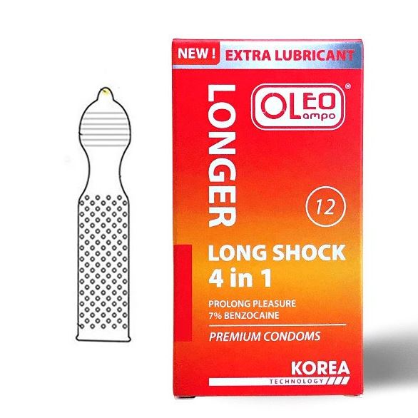 Bao Cao Su Oleo Lampo Longshock 4in1 Extra Lubricant–Gân Gai, Kéo Dài (1)
