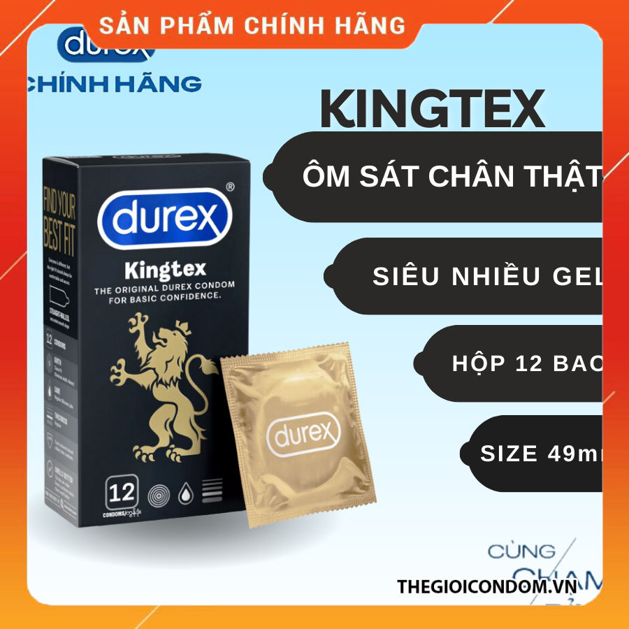 Bao Cao Su Durex Kingtex 49mm Siêu Mỏng, Nhiều Gel, Ôm Sát Hộp 12 Chính Hãng (2)