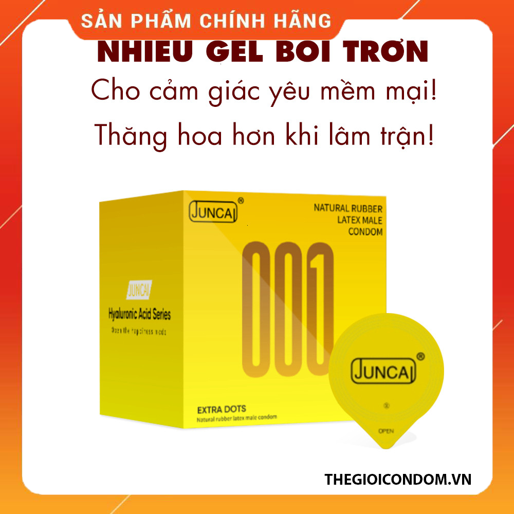 Bao Cao Su Juncai 001 Extra Dots Hộp 10C Siêu Mỏng 0.01mm, Gai Lớn 52mm (3)