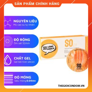 Bao Cao Su SO Long Shock 52mm Siêu Mỏng 0.03mm, Kéo Dài 9% Hương Nhân Sâm Hộp 12 Cái (2)