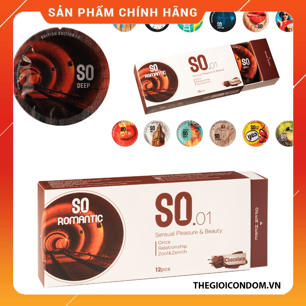 Bao Cao Su SO Romantic 52mm Siêu Mỏng 0.03mm Hương Chocolate Hộp 12 Cái (4)