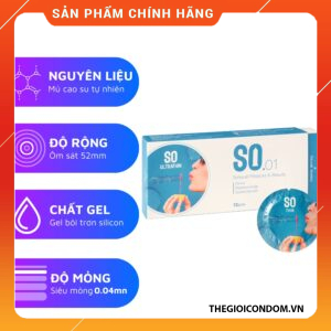 Bao Cao Su SO Ultrathin 52mm Siêu Mỏng 0.03mm Hương Vani Hộp 12 Cái (2)