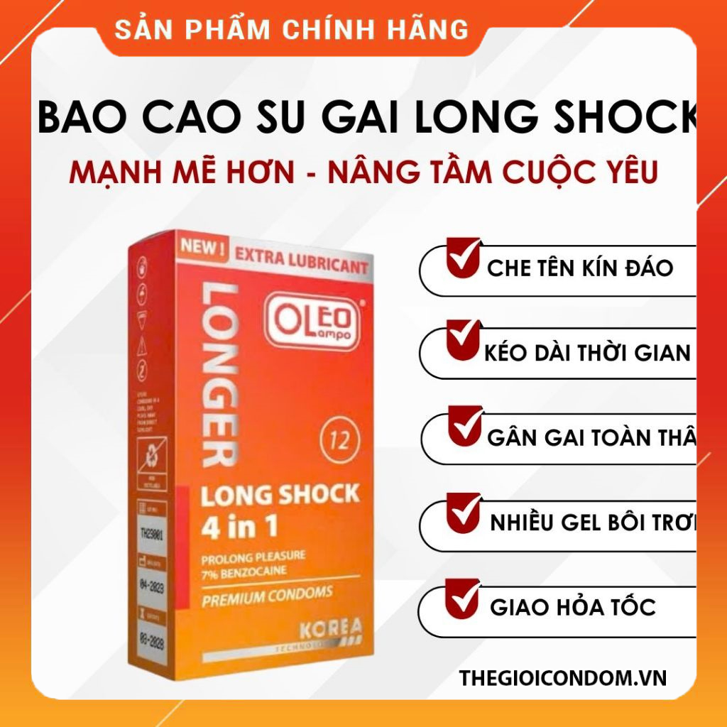 Bao cao su OLEO LAMPO Long Shock 4 in 1 gân gai êm hộp 12 cái chính hãng (1)
