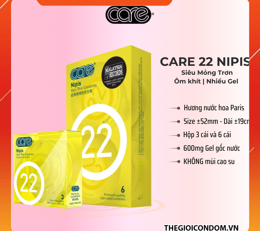 Bao Cao Su CARE 22 Nipis Siêu Mỏng Hộp 6 Cái, Nhiều Gel Bôi Trơn, Hương Polo (1)