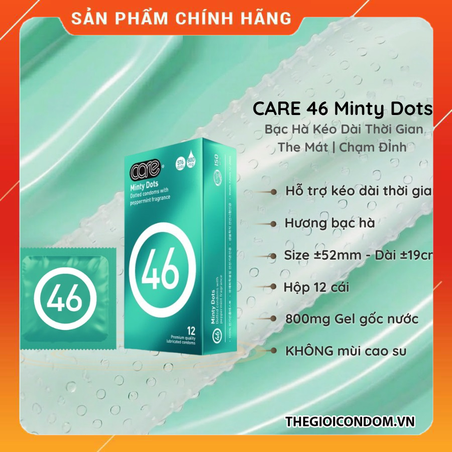 Bao Cao Su CARE 46 Kéo Dài Quan Hệ Hộp 12 Cái Có Gai, Siêu Mỏng, Hương Bạc Hà (1)