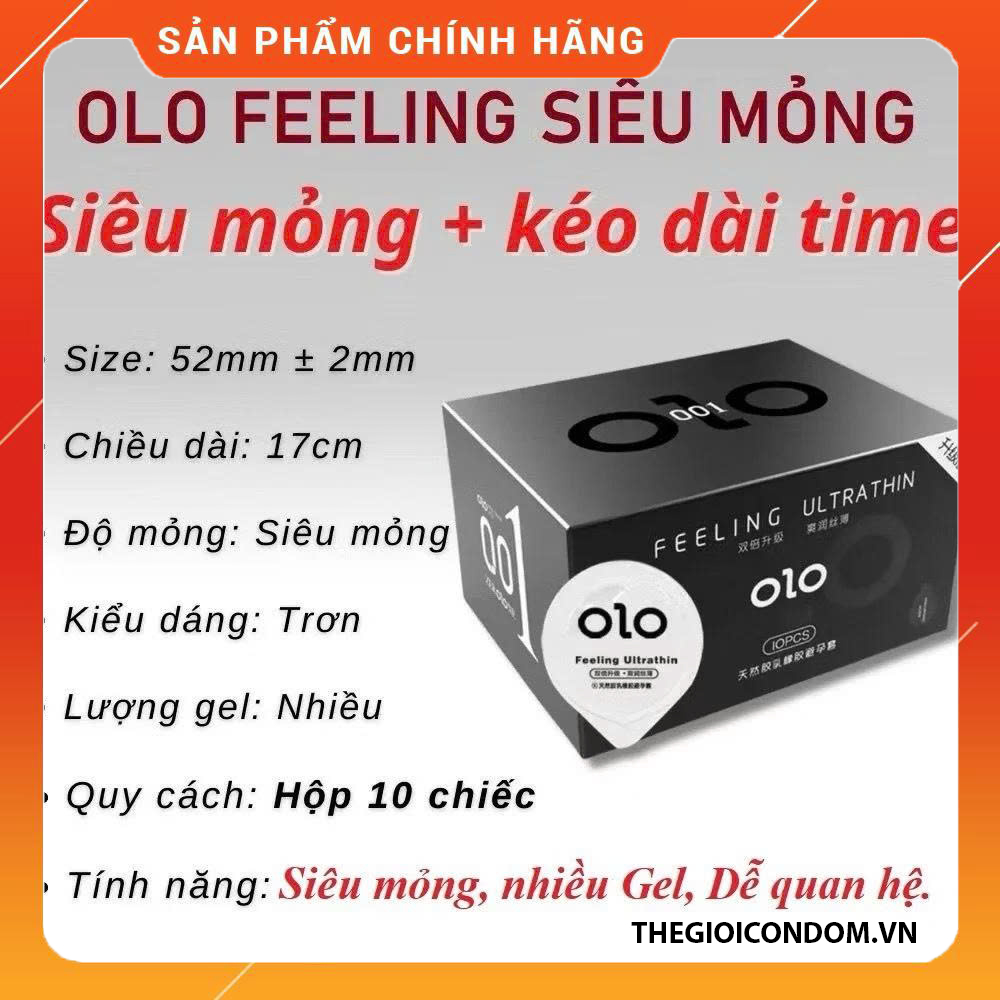 Bao Cao Su OLO 001 Feeling Ultrathin 0.01mm Siêu Mỏng, Nhiều Gel, Hộp 10 Cái (3)