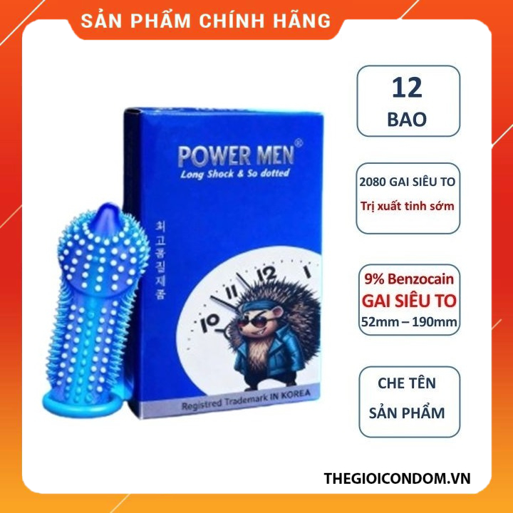 Bao Cao Su Powermen Gai Nhím 2080 Hạt Nổi 52mm Hộp 12 Chiếc Chính Hãng (2)