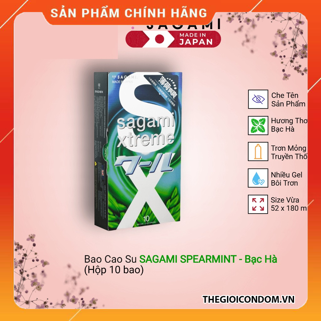 Bao Cao Su Sagami Xtreme Spearmint Hương Bạc Hà Siêu Mỏng 0.03mm Hộp 10 Bao (1)