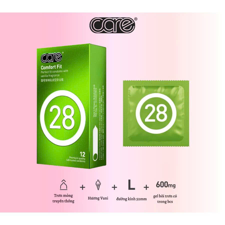Bao Cao Su Care 28 Siêu Mỏng Trơn Hương Vani Hộp 12 Chiếc Chính Hãng (2)