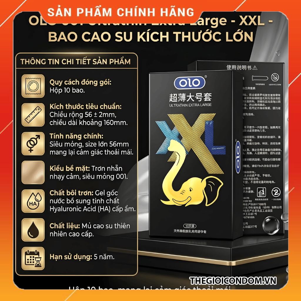 Bao Cao Su OLO 001 Size XXL Siêu Mỏng 55mm Hộp 10 Cái Chính Hãng (2)