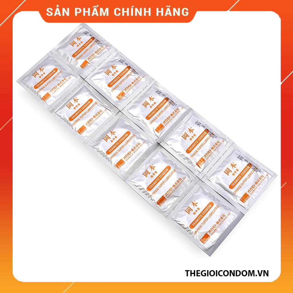 Bao Cao Su Okamoto Orange Siêu Mỏng Nhiều Gel Bôi Trơn Hương Cam Nhật Bản Hộp 10 Cái Chính Hãng (5)