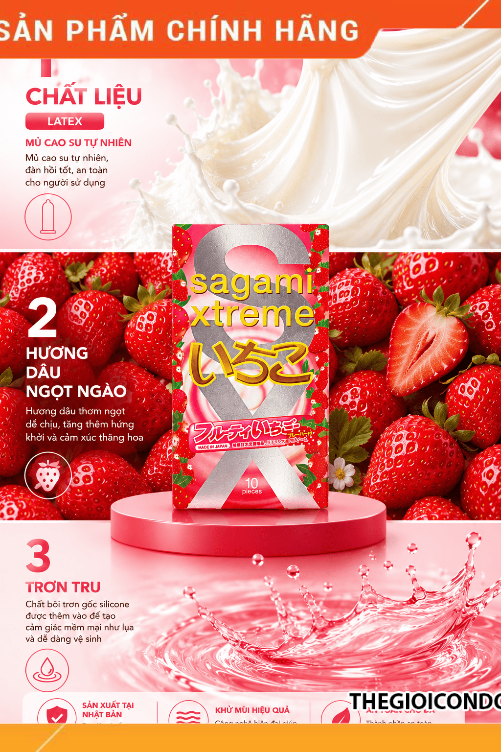 Bao Cao Su Sagami Strawberry Hương Dâu Dịu Ngọt Chính Hãng Nhật Bản (2)